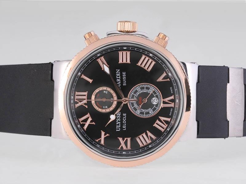 Ulysse Nardin Marine Collection 266-67-3/43YAC Black Dial Rose Gold Case Round Watch watches
