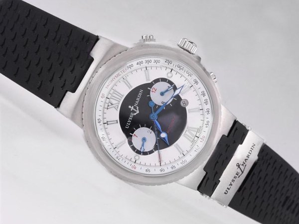 Ulysse Nardin Marine Collection 353-66-3/355 Multicolor Dial silver Rubber Strap black Watch watches