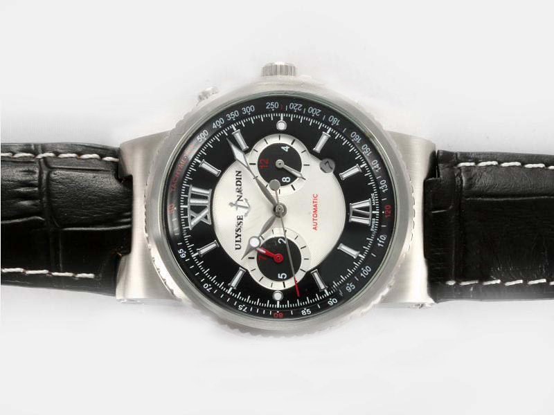 Ulysse Nardin Marine Collection 353-66/323 Round Black Crocodile Leather Strap Watch watches