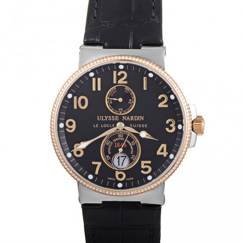 Ulysse Nardin Maxi Marine Black Dial Diamond Stainless Steel and 18K Rose Gold Automatic Men's Watch 265-66-BLACK watches
