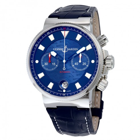 Ulysse Nardin Maxi Marine Blue Seal Chronograph Blue Dial Blue Leather Men's Watch 353-68-BLT watches