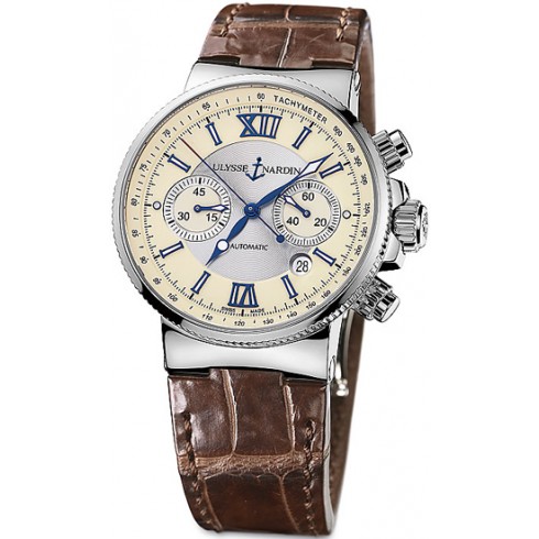 Ulysse Nardin Maxi Marine Chronograph Ivory Dial Brown Leather Automatic Men's Watch 353-66-314 watches