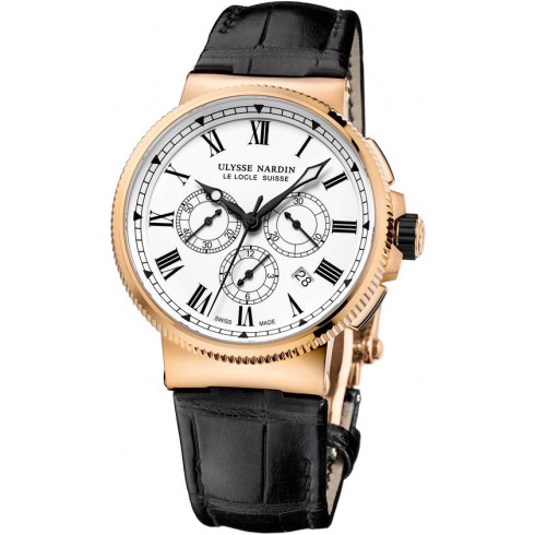 Ulysse Nardin Maxi Marine Chronograph White Dial 18K Rose Gold Automatic Men's Watch 1506-150LE watches