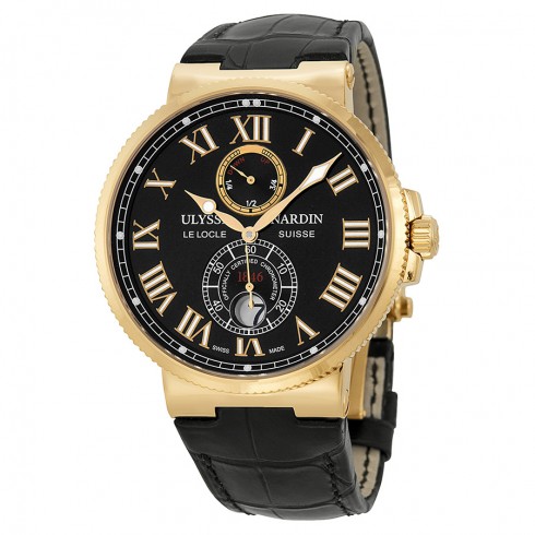 Ulysse Nardin Maxi Marine Chronometer Black Dial 18kt Rose Gold Leather Men's Watch 266-67-42 watches