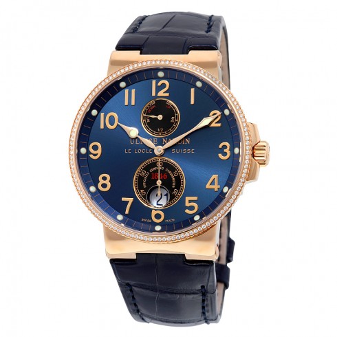 Ulysse Nardin Maxi Marine Chronometer Blue Dial Diamond 18kt Rose Gold Automatic Men's Watch 266-66-BLUE watches