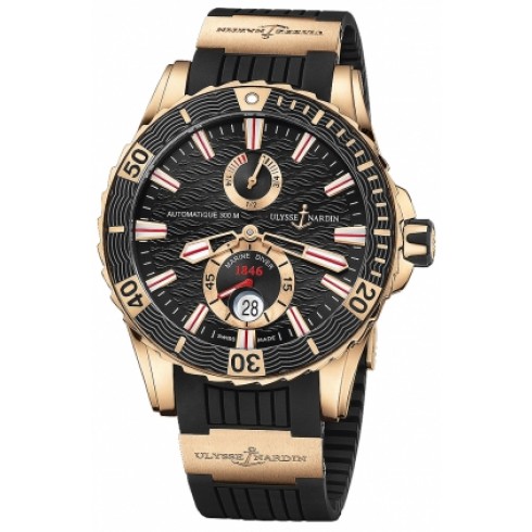 Ulysse Nardin Maxi Marine Diver Black Dial With Wave Design Automatic 18 Carat Rose Gold Men's Watch 266-10-3/92 watches