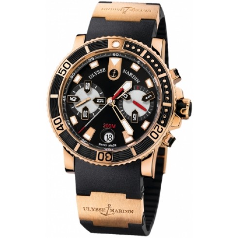 Ulysse Nardin Maxi Marine Diver Chronograph Black Dial 18 Carat Rose Gold Case Black Rubber Band Men's Automatic Watch 8006-102-3a/92 watches