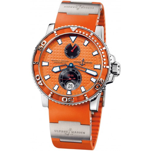 Ulysse Nardin Maxi Marine Diver Chronometer Orange Dial Rubber Strap Automatic Men's Watch 263-33-3-97 watches