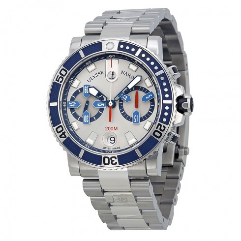 Ulysse Nardin Maxi Marine Diver Silver Dial Chronograph Stainless Steel Automatic Men's Watch 8003-102-7-91 watches