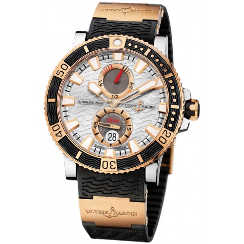 Ulysse Nardin Maxi Marine Diver Silver With Wave Design Dial Automatic Men's Titanium & Rose Gold Watch 265-90-3/91 watches