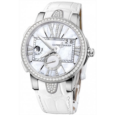 Ulysse Nardin Mother of Pearl Diamond Dial Stainless Steel White Leather Ladies Watch 243-10B-391 watches