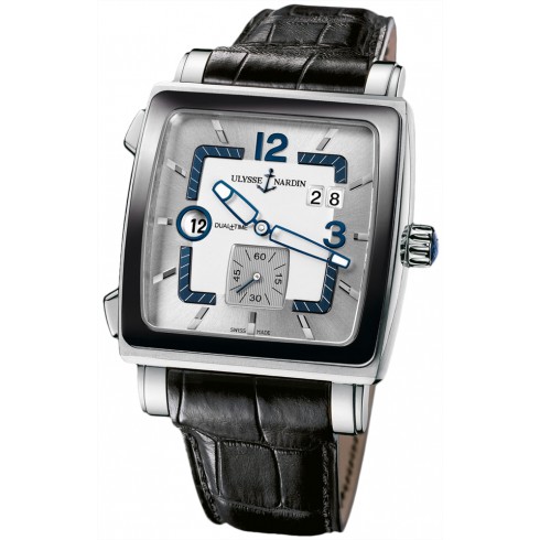 Ulysse Nardin Quadrato Dual Time Silver Dial Black Leather Automatic Men's Watch 243-92CER-601 watches