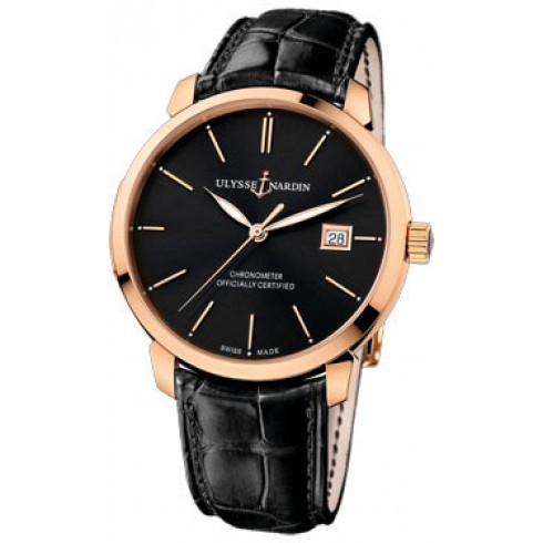 Ulysse Nardin San Marco Classico Black Dial 18kt Rose Gold Black Leather Men's Watch 8156-111-2-92 watches