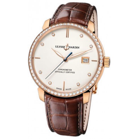 Ulysse Nardin San Marco Classico Ivory Dial 18kt Rose gold Diamond Brown Leather Men's Watch 8156-111B-2-991 watches