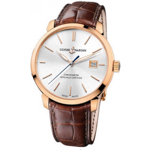 Ulysse Nardin San Marco Classico Silver Dial 18kt Rose Gold Brown Leather Men's Watch 8156-111-2-90 watches
