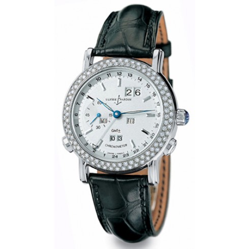 Ulysse Nardin Silver Dial Diamond Bezel 18kt White Gold Black Leather Men's Watch 320-28 watches