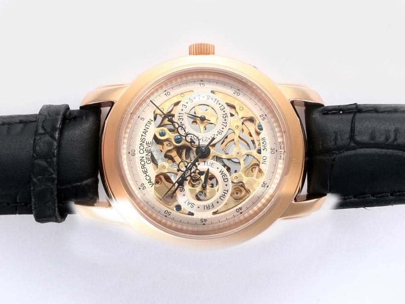 Vacheron Constantin Malte 13580 Yellow Gold Black Ostrich Leather Strap Gold Dial 38mm Watch watches