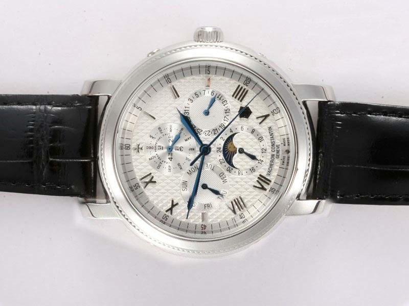 Vacheron Constantin Malte 42005 Black Ostrich Leather Strap White Dial Watch watches