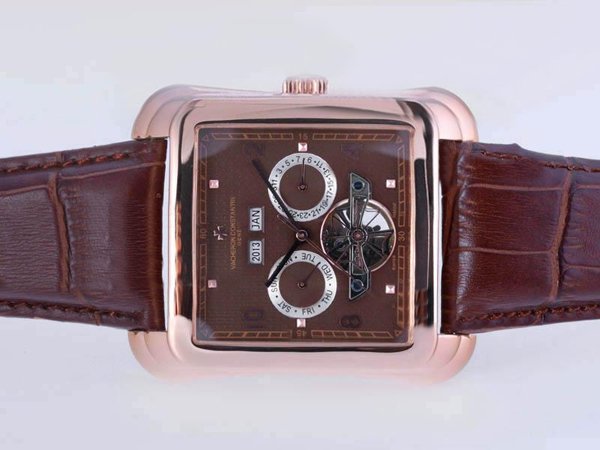 Vacheron Constantin Tourbillon 425.127.1098 Rose Gold Case Brown Dial Rectangle Watch watches