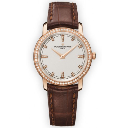 Vacheron Constantin Traditionnelle Silver Dial Diamond Beige Leather Ladies Watch 25558000R-9406 watches