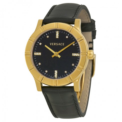 Versace Acron Black Diamond Dial Black Leather Ladies Watch 78Q70S0009-S009 watches