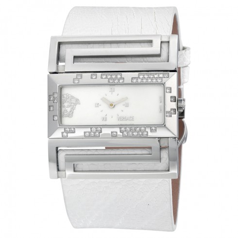 Versace Deauville Mother of Pearl Dial White Leather Diamond Ladies Watch watches