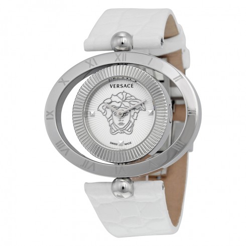 Versace Eon Ellipse Reversible White Enamel Dial White Leather Ladies Watch 91Q99D002-S001 watches