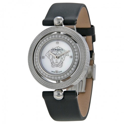 Versace Eon Lady White Mother of Pearl Dial Black Leather Ladies Watch 79Q91SD497-S009 watches