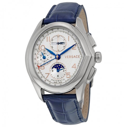 Versace Master Swiss Automatic Moonphase White Dial Blue Leather Men's Watch 20A99D001 S282 watches