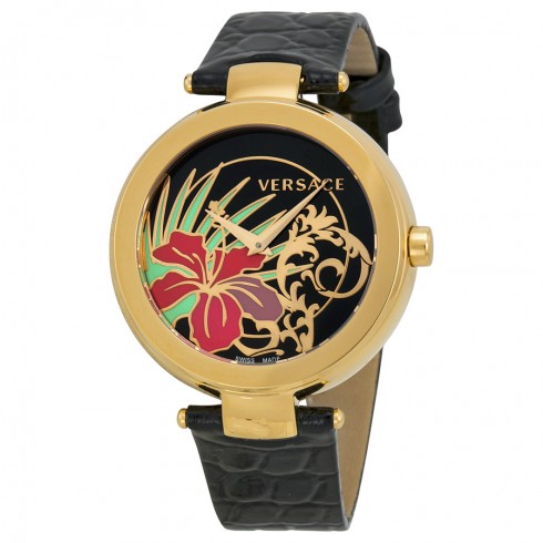Versace Mistique Hibiscus Dial Black Leathers Black Ladies Watch 19Q80D9HIS-S009 watches