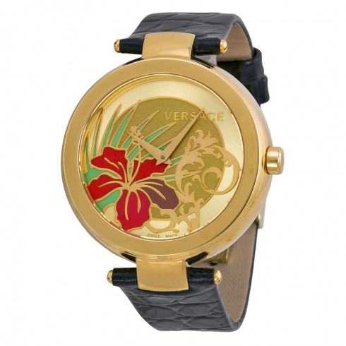 Versace Mistique White Hibiscus Black Leather Ladies Watch I9Q80D2HI-S009 watches