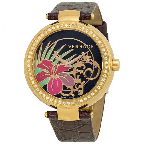 Versace Mystique Hibiscus Flowe Dial Purple Leather Ladies Watch 19Q81D9HI-S702 watches