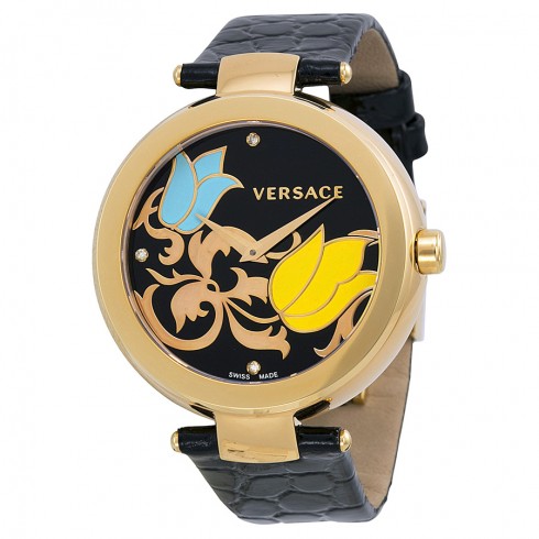 Versace Mystique Tulip Flower Dial Black Leather Ladies Watch 19Q80SD9TU-S009 watches