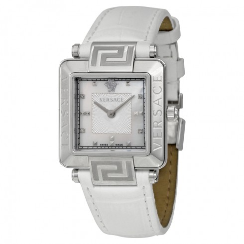 Versace Reve Carre 88Q White Mother of Pearl Dial White Leather Ladies Watch 88Q99SD497-S001 watches