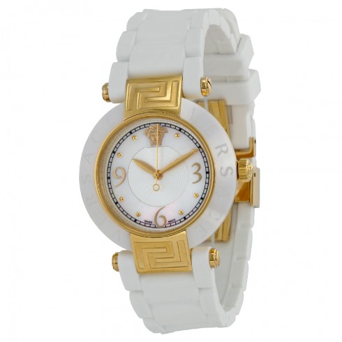 Versace Reve Ceramic Mother of Pearl White Rubber Ladies Watch 92QCP1D497-S001 watches