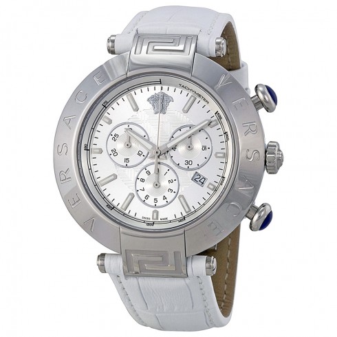 Versace Reve Silver Dial White Leather Unisex Watch VA806-0013 watches