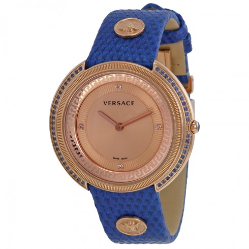 Versace Thea Gold-tone Dial Blue Leather Ladies Watch VA708-0013 watches