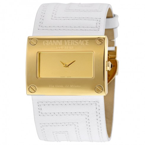Versace V-Couture Gold Dial White Leather Ladies Watch 71Q70D999-S001 watches