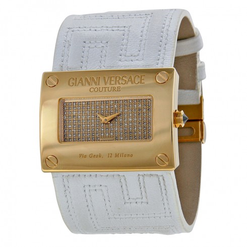 Versace V-Couture Gold Diamond Pave Dial White Leather Ladies Watch 71Q00SD91F-S001 watches