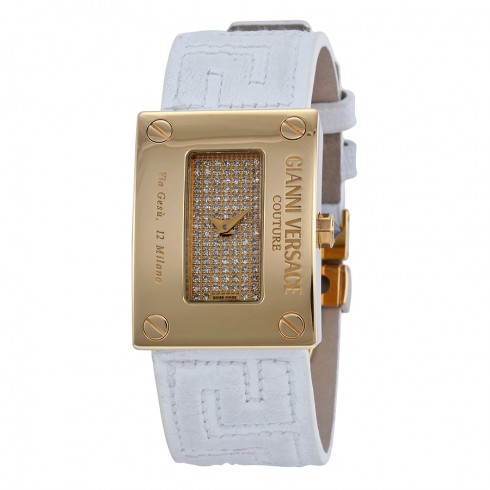Versace V-Couture Gold Diamond-set White Leather Strap Ladies Watch 72Q00SD91F-S001 watches