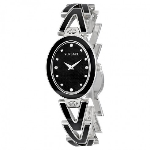 Versace V-Glam Black Diamond Dial Steel and Black Enamel Ladies Watch 60QE9SD009-SE09 watches