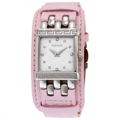 Versace V-Square White Diamond Dial Pink Leather Ladies Watch 61Q99SD001-S111 watches