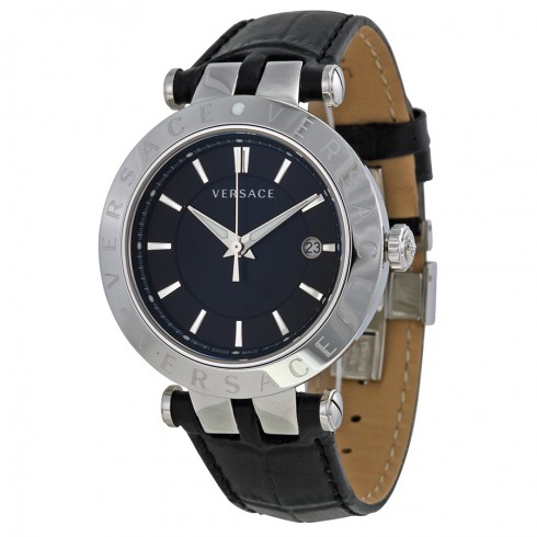 Versace V-Race Black Dial Black Leather Watch 23Q99D008-S009 watches