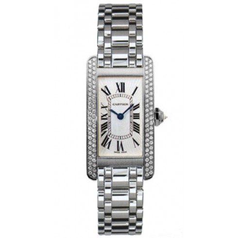Cartier Tank Americaine 18kt White Gold Diamond Ladies Watch WB7018L1 watches