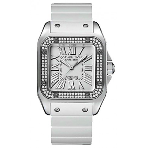 Cartier Santos de Cartier 100 Mother of Pearl Dial White Rubber Ladies Watch WM50460M watches