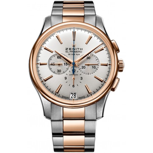Zenith Captain Chronograph Silver Dial Stainless Steel 18kt Rose Gold Men's Watch 51211240001M2110 watches