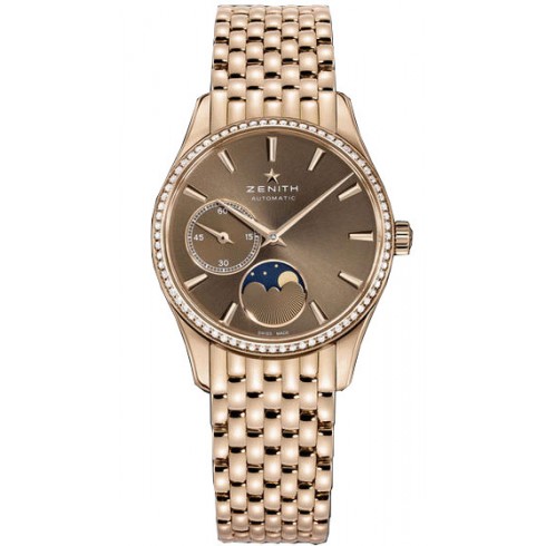 Zenith Class Elite Ultra Thin Moonphase Brown Dial 18kt Rose Gold Ladies Watch 22.2310.692/75.M2310 watches