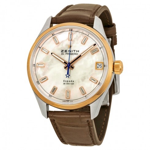 Zenith El Primero Espada Automatic Mother of Pearl Brown Leather Men's Watch 512170465081C713 watches
