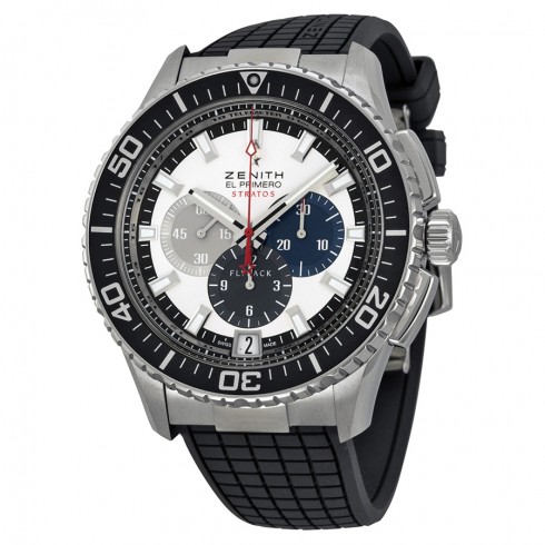 Zenith El Primero Stratos Chronograph Automatic Silver Dial Black Rubber Men's Watch 03206640569R515 watches