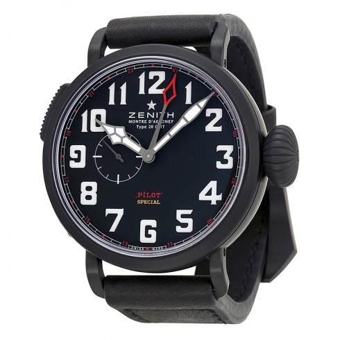 Zenith Elite Pilot Montre d'Aeronef Automatic Black Dial Black Leather Men's Watch 96243069321C703 watches
